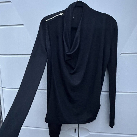 Allsaints Womens black Drina Asymmetrical Drape merino wool knit Jacket sz Small - Picture 4 of 12